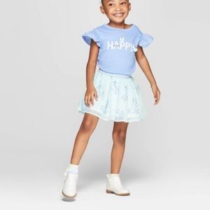 2/$24 Cat and Jack Bunny Rabbit Skirt Top Set Blue